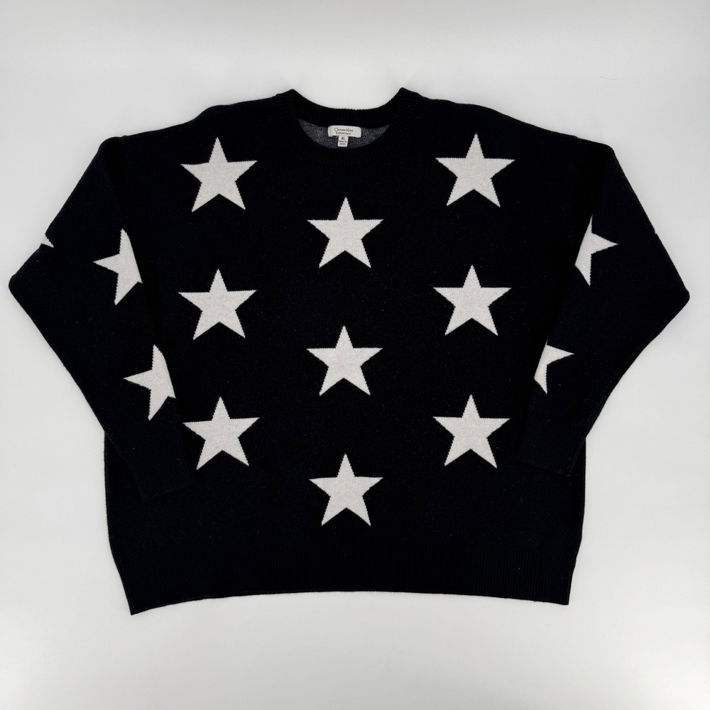 Orange Kiss Essentials Star Print Crewneck Sweater Black White Size XL